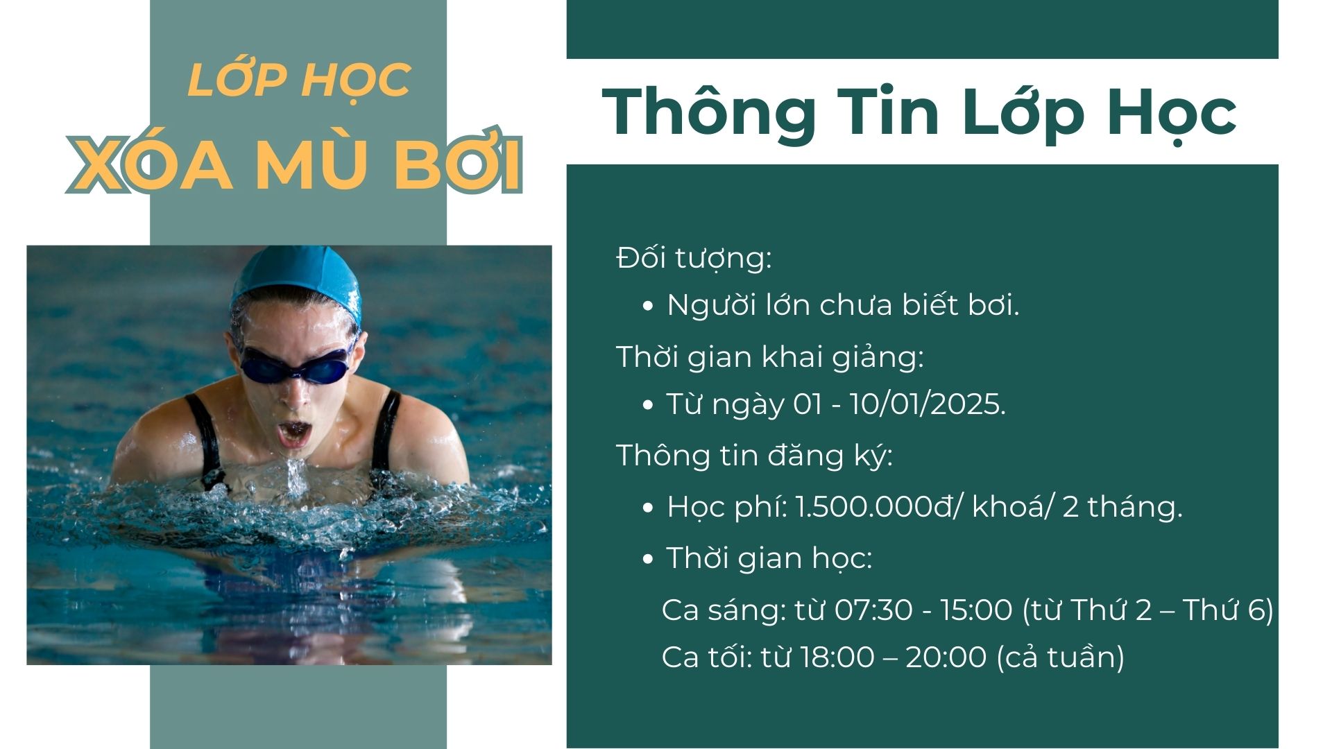 Tuyển Sinh Lớp Xóa Mù Bơi Dành Cho Người Lớn Tháng 01/2025