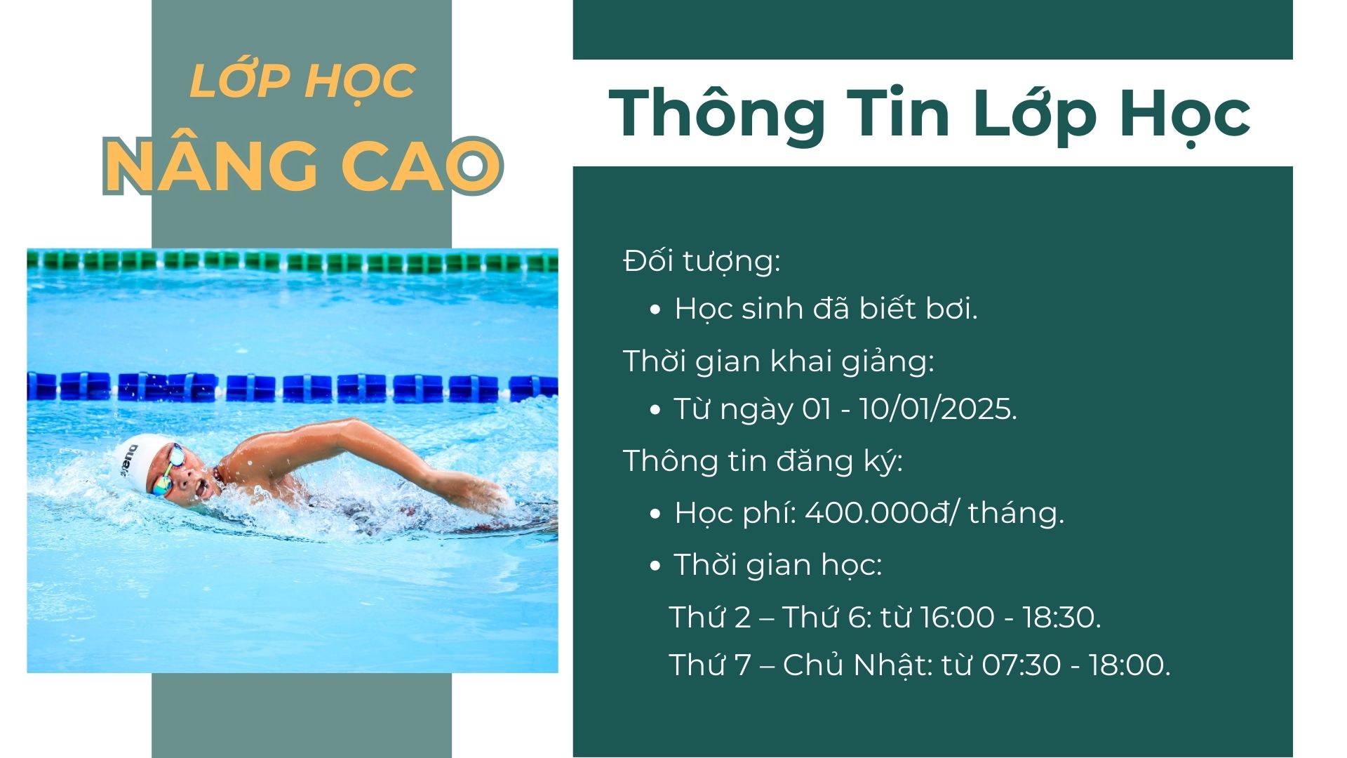 Tuyển Sinh Lớp Bơi Nâng Cao Tháng 01/2025